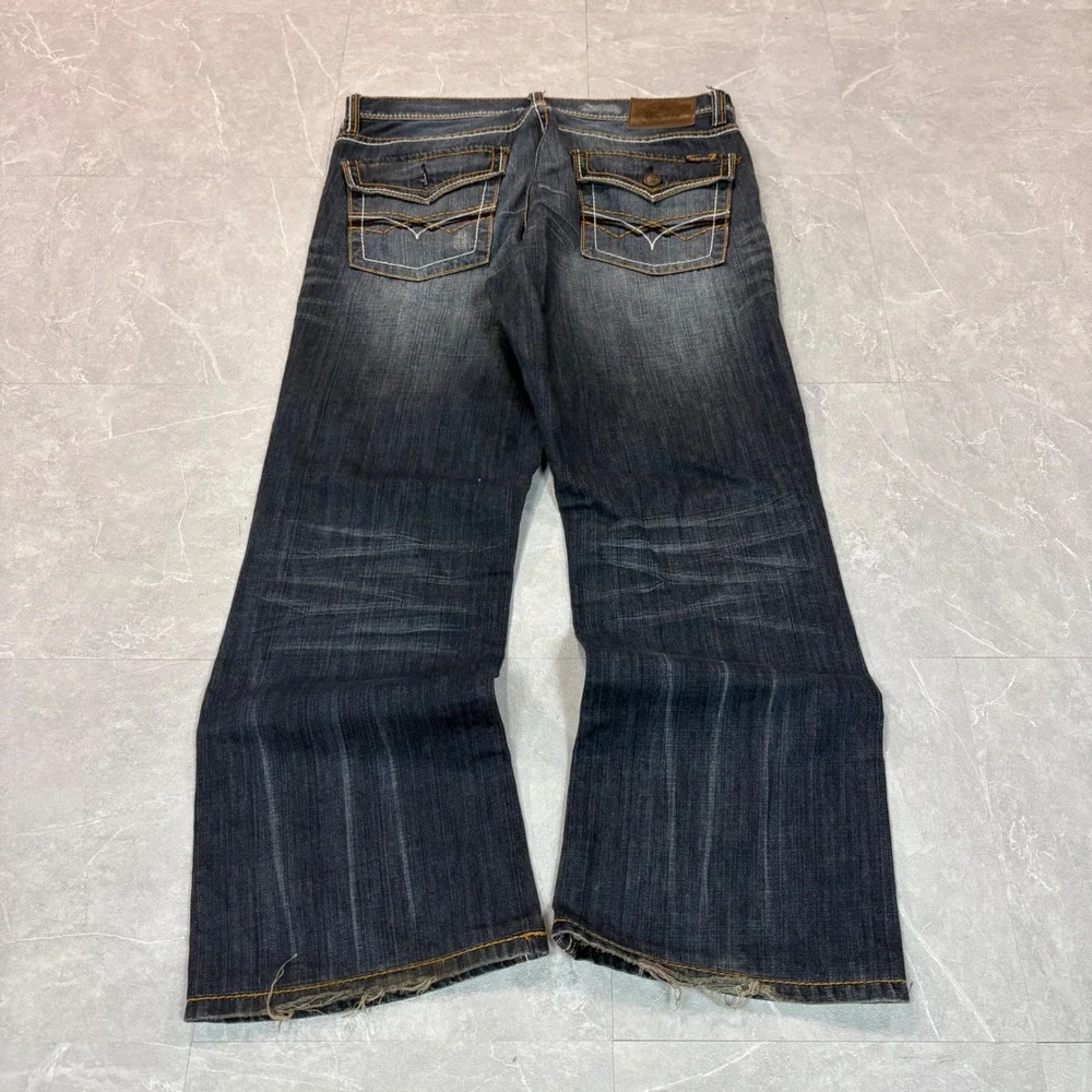 Seven7 Mens Bootcut Jeans Dark Wash Contrast Stitch 36x34 Blue Denim 2822